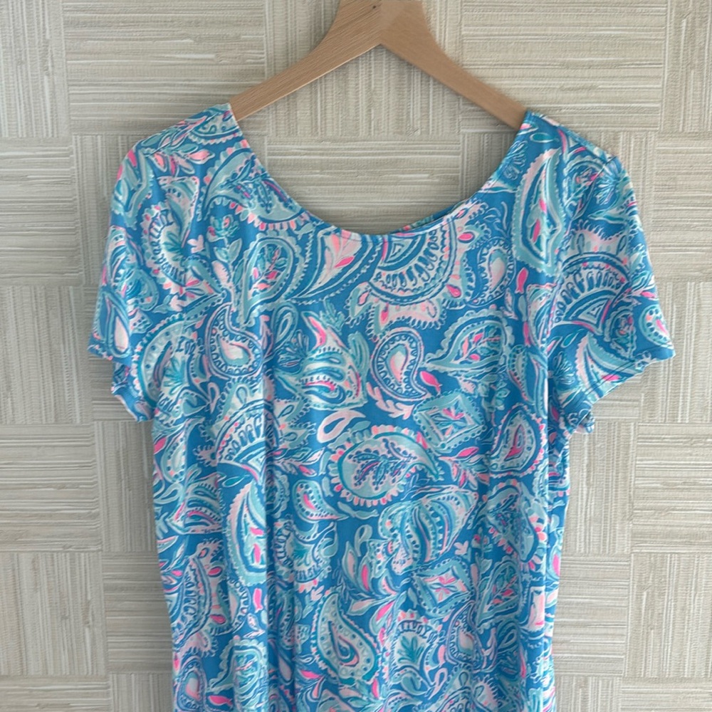 Lilly Pulitzer Blue Paisley Short Sleeve Dress with Pink and White Accents